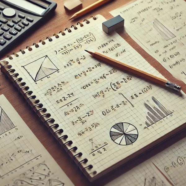 Bir öğrenci, masa başında kitaplar ve dizüstü bilgisayarla birlikte, etrafında soru işaretleri ile soruları çözme sürecini temsil ediyor. Arka plan, sakin ve odaklanmış bir atmosfer yaratmak için hafif mavi ve beyaz renklerde yumuşak bir gradyan içeriyor.