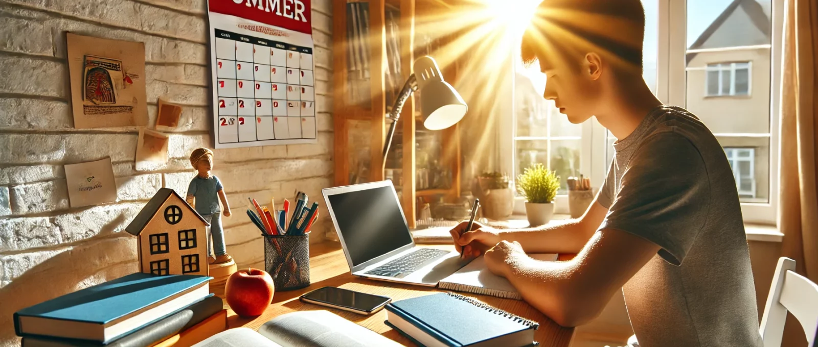 Yaz tatilinde sınavlara hazırlık yapan bir öğrenci.