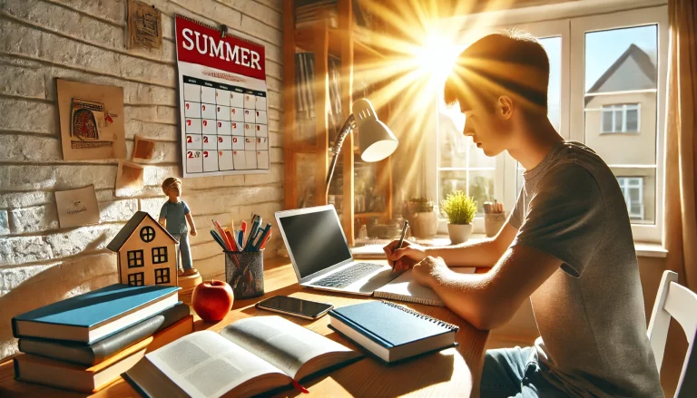 Yaz tatilinde sınavlara hazırlık yapan bir öğrenci.