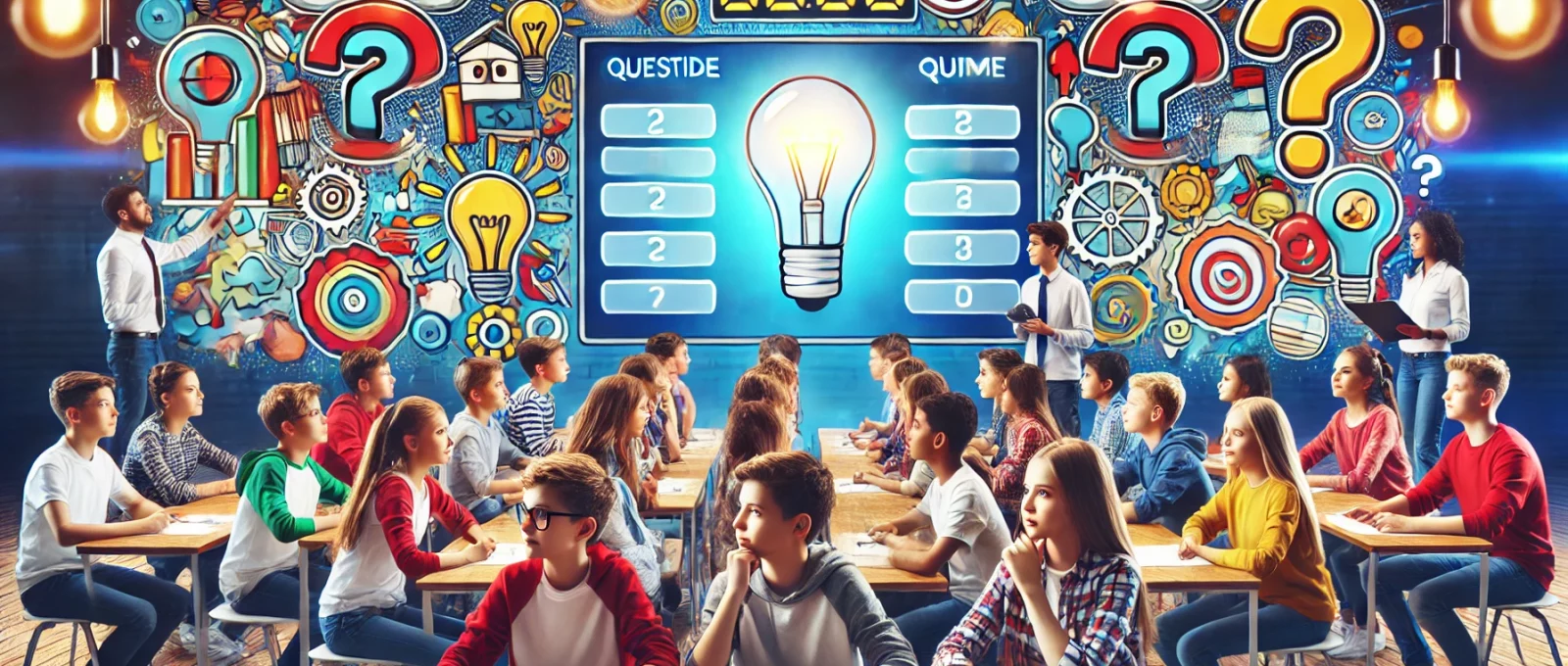 Çocuklar ve gençler, canlı bir sınıf ortamında çeşitli eğitim faaliyetleriyle meşgul. Tabletlerle etkileşimli öğrenme, grup tartışmaları ve yaratıcı projeler gibi etkinlikler yer alıyor. Eğlenceli ve öğrenmeye teşvik eden bir atmosfer sunuluyor.